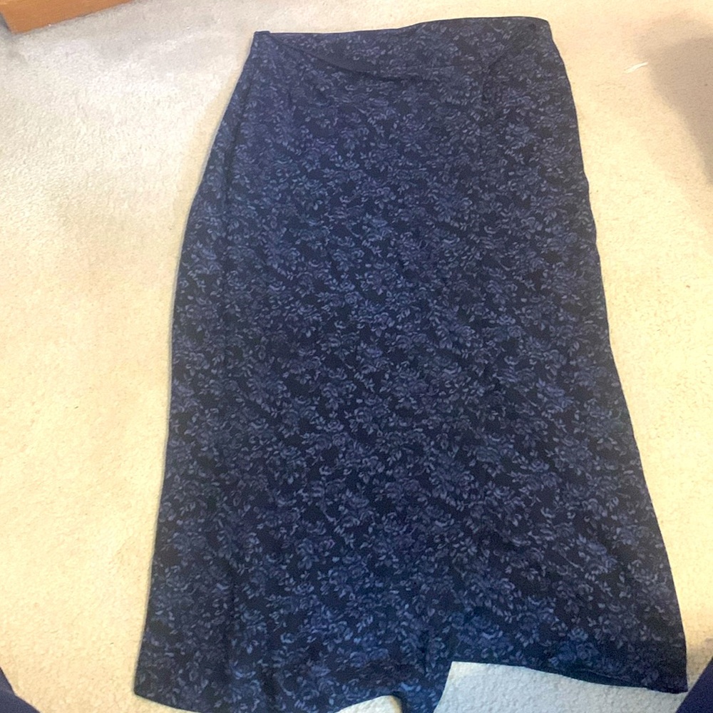 Floral navy silk wrap Talbots skirt